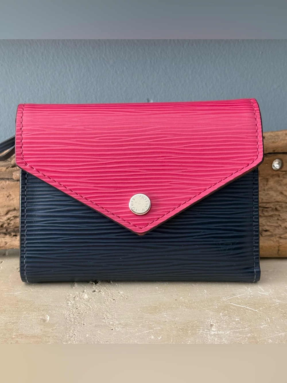 Louis Vuitton Pink and Navy Epi Leather Victorine Wallet w/Silver Hardware